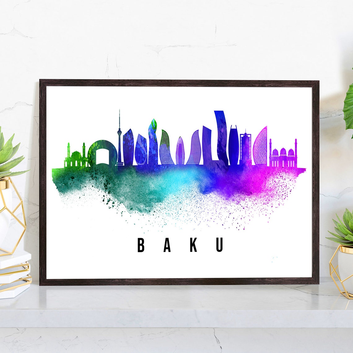 Pera Print Baku Azerbaijan Skyline Posters Baku Posters Illustration Skyline World City Poster Cityscape Landmark Print Office Wall Art
