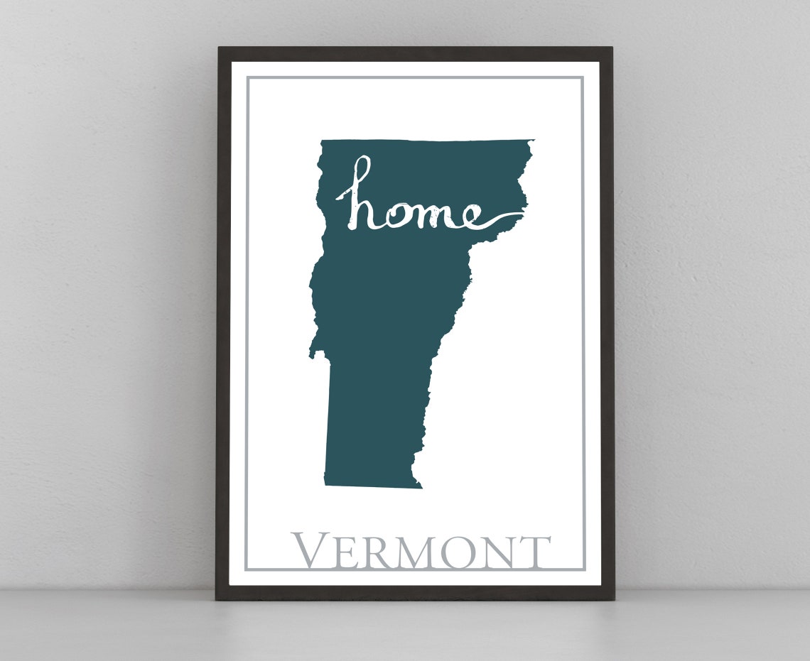 Vermont Modern Minimalist Teal Home Script Silhouette Wall Art