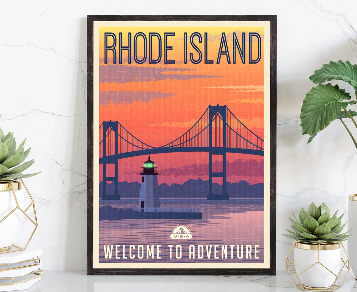 Retro Style Travel Poster Rhode Island Vintage Rustic Poster Print Home Wall Art Office Wall Decor Rhode Island State Map Poster Print