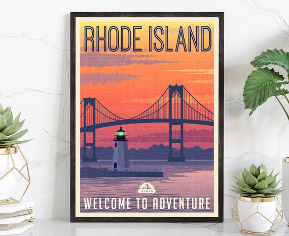 Retro Style Travel Poster Rhode Island Vintage Rustic Poster Print Home Wall Art Office Wall Decor Rhode Island State Map Poster Print