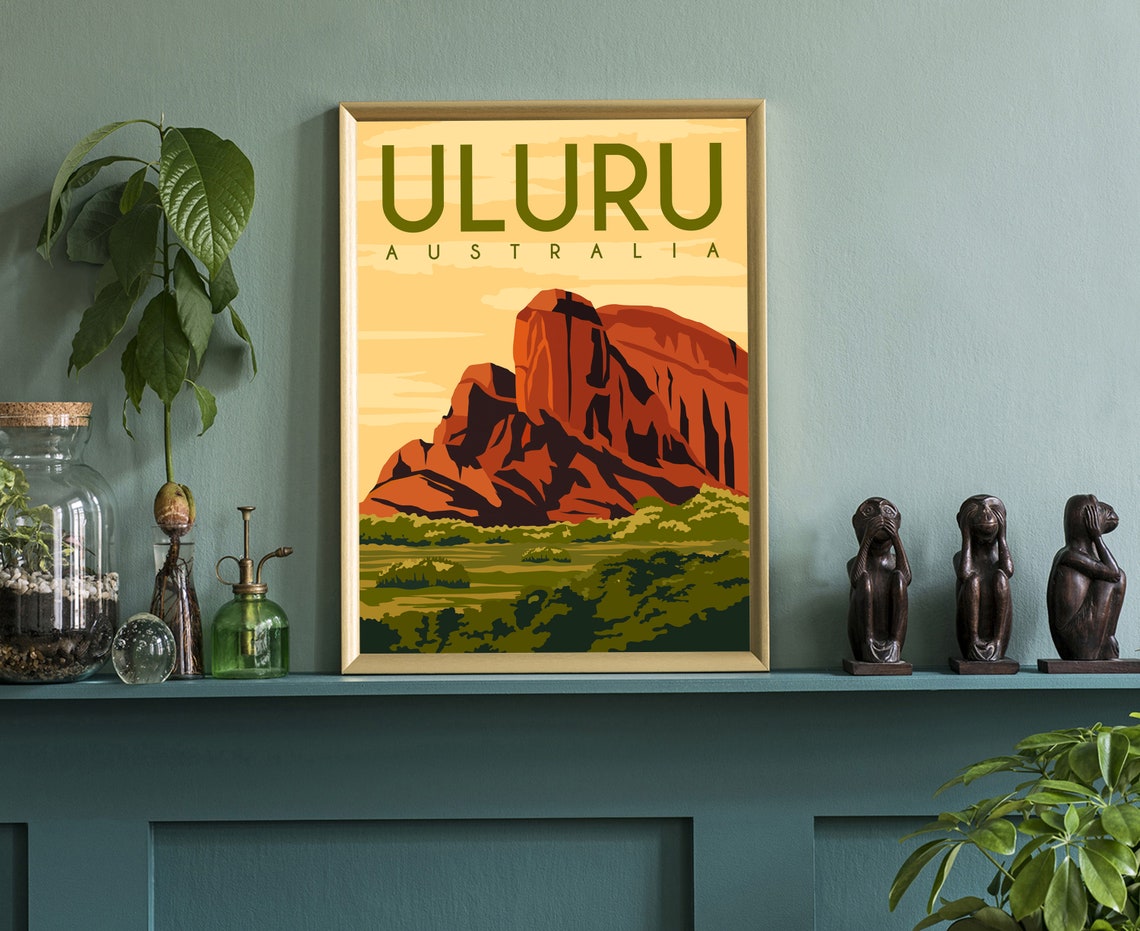 Uluru Australia Red Rock Desert Retro Vintage Travel Wall Art Poster - Image 3