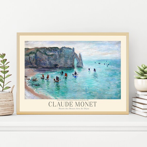 Claude Monet Etretat Porte d'Aval Arch Fishing Boats Art Poster