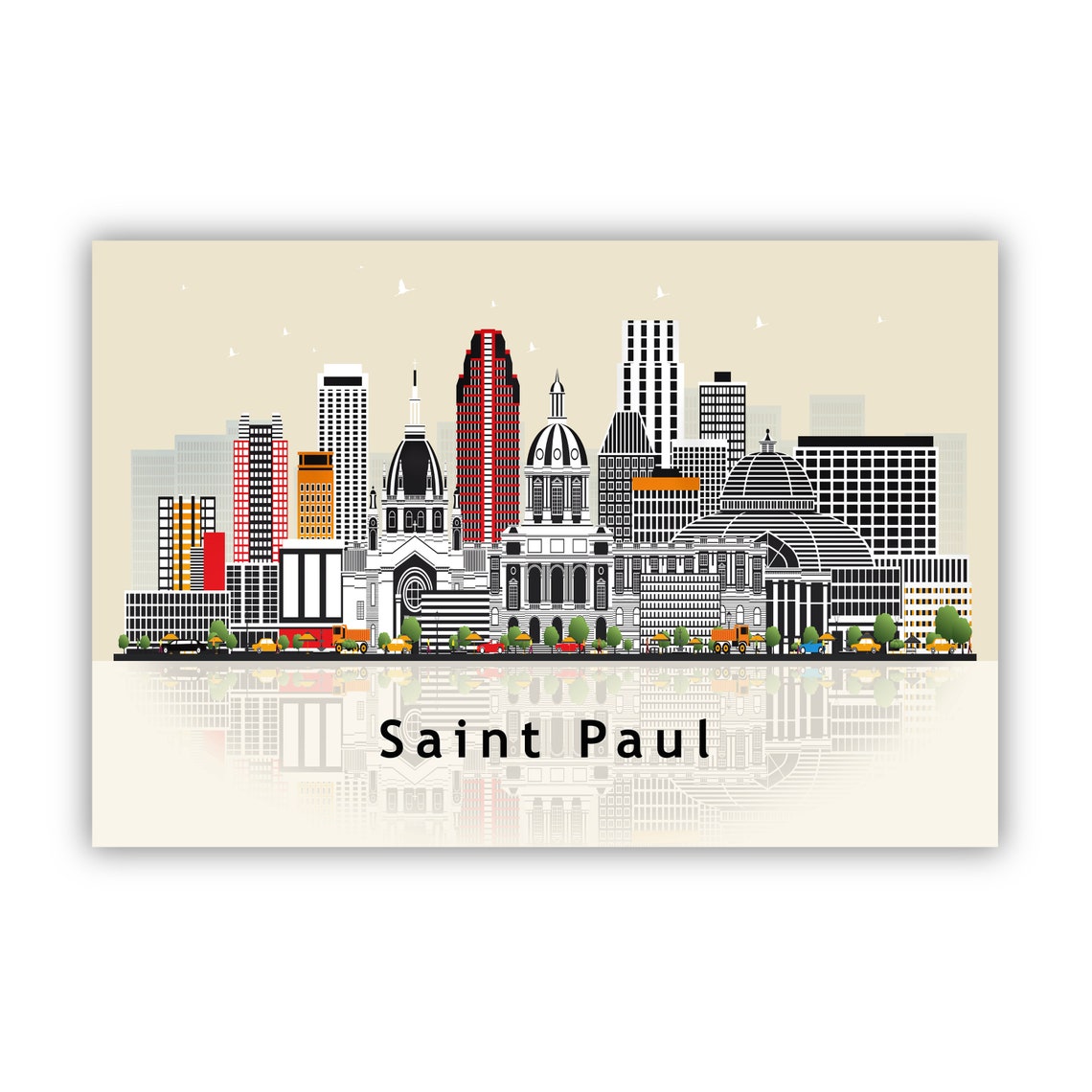 Saint Paul Minnesota Skyline Illustration Landmark Travel Poster - Image 2