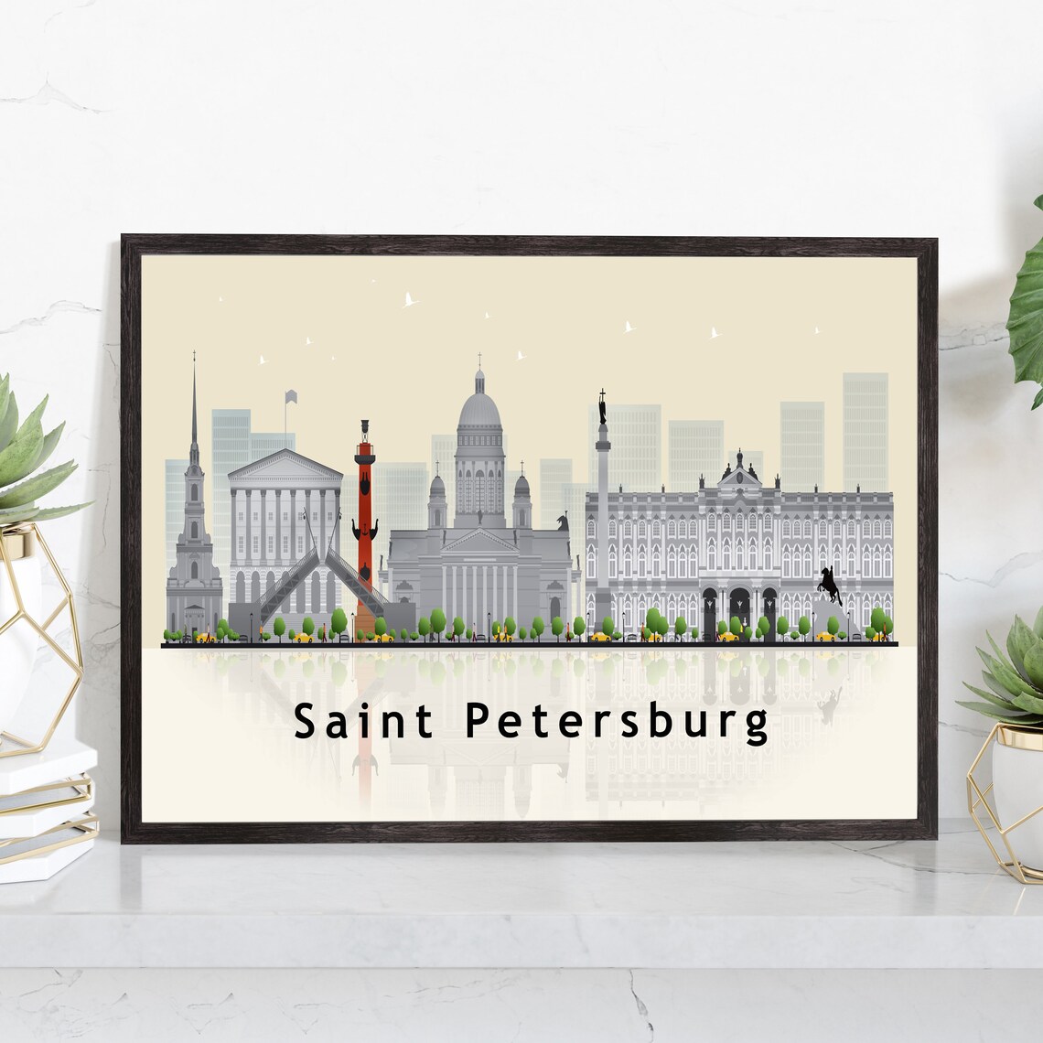 Saint Petersburg Russia Winter Palace Skyline Illustration Reflection Poster