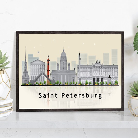 Saint Petersburg Russia Winter Palace Skyline Illustration Reflection Poster