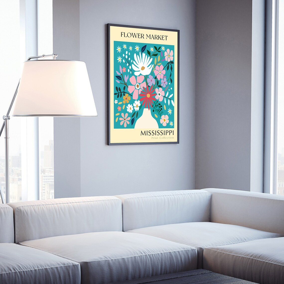 Mississippi Flower Market Teal Vase Bouquet Colorful Botanical Poster - Image 3