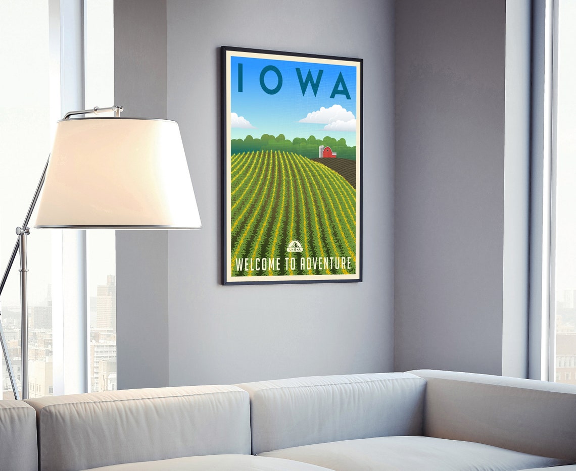 Iowa Corn Fields Barn Welcome To Adventure Retro Travel Poster Art - Image 4