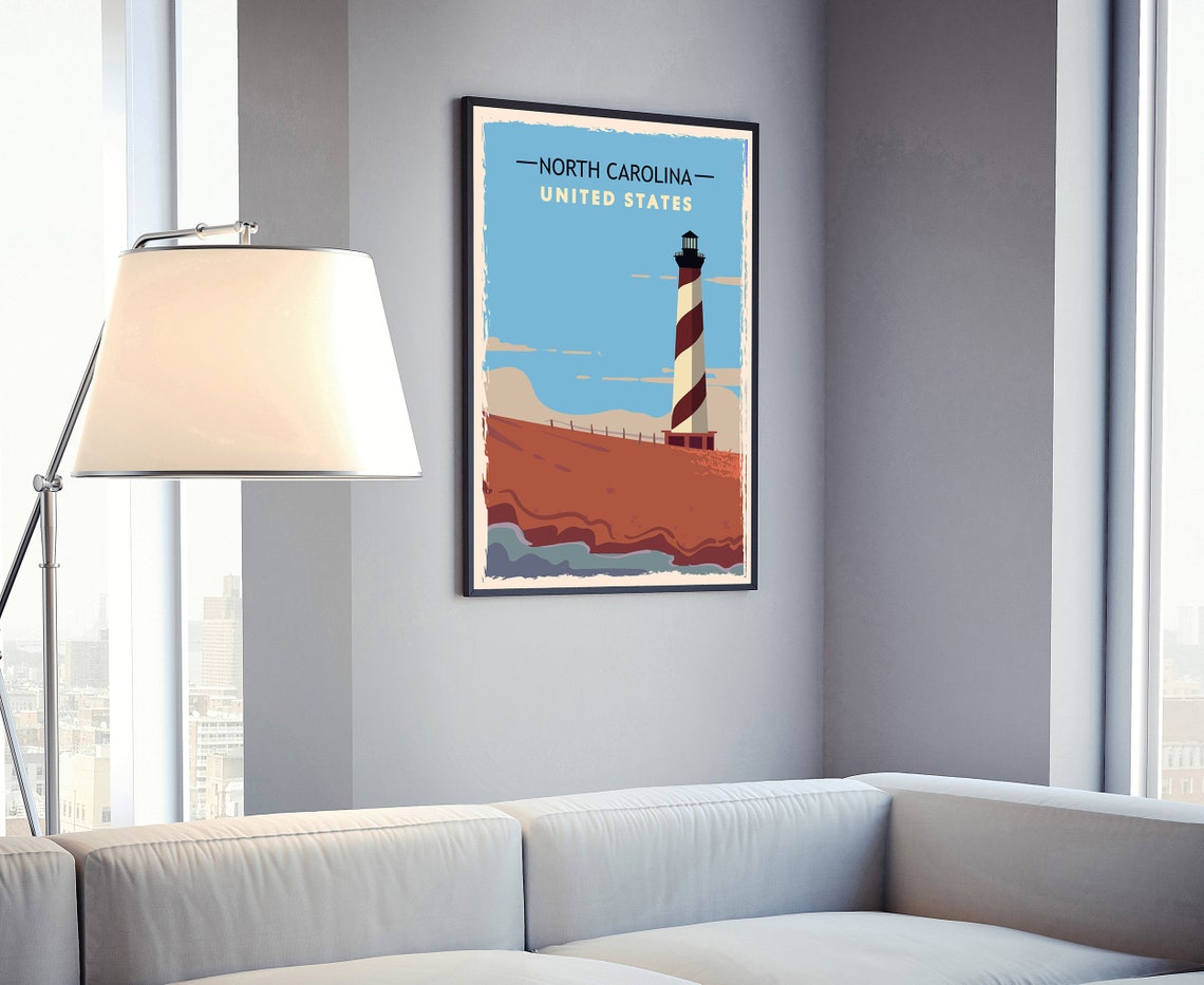 North Carolina Spiral Striped Lighthouse Retro Vintage Travel Poster - Image 4