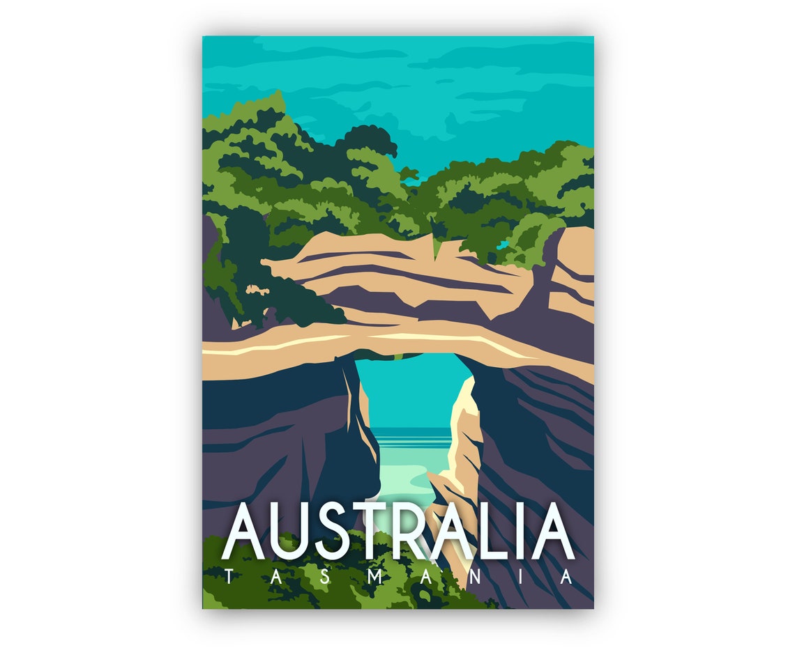 Tasmania Australia Coastal Rock Arch Turquoise Retro Travel Poster - Image 2