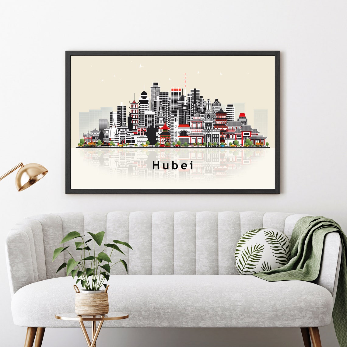 Hubei China Pagoda Temple Flat Vector Skyline Cityscape Travel Poster - Image 3