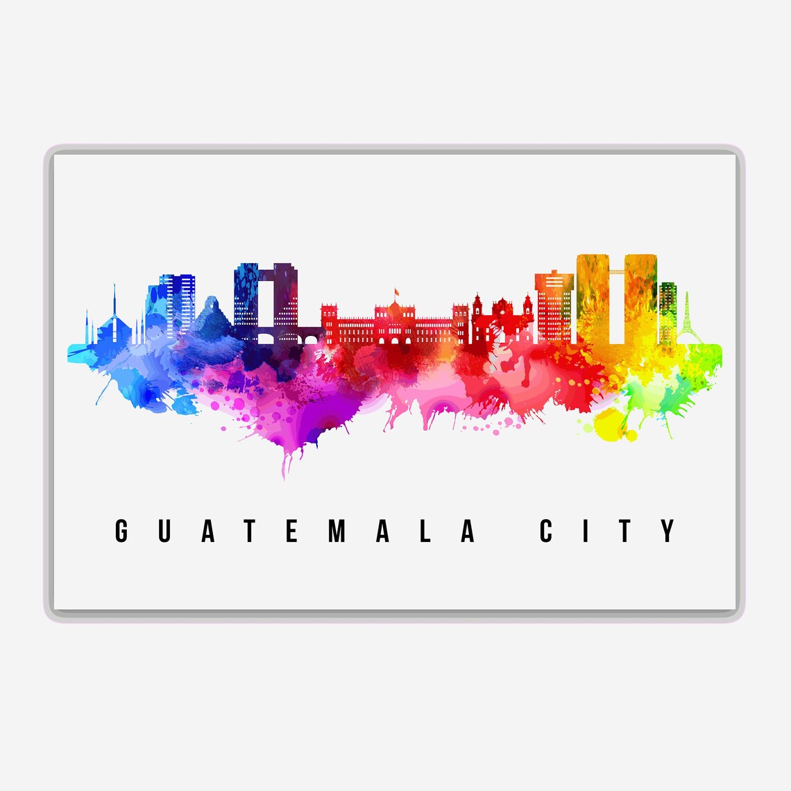 Guatemala City Rainbow Watercolor Skyline Silhouette Travel Poster - Image 2