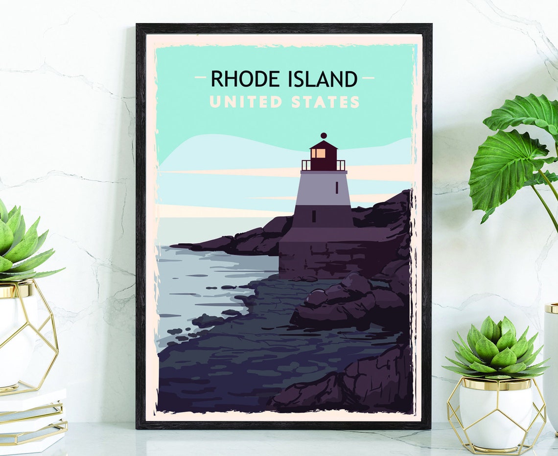 Retro Style Travel Poster Rhode Island Vintage Rustic Poster Print Home Wall Art Office Wall Decor Rhode Island State Map Poster