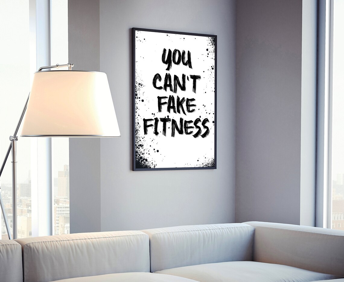 You Cant Fake Fitness Quote Gym Poster Black Brushstroke Artwork - Image 4