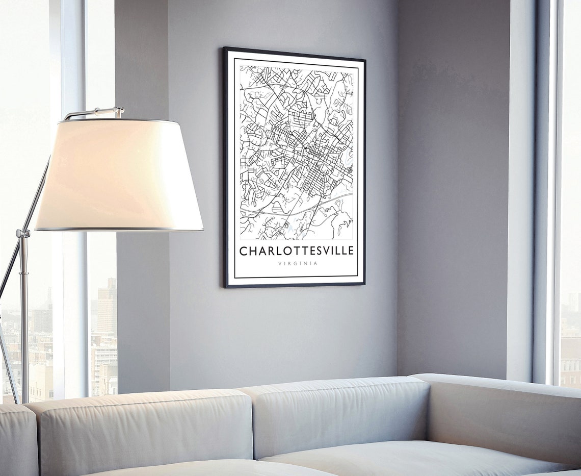Charlottesville Virginia Street Map Minimalist Black White Map Poster - Image 4