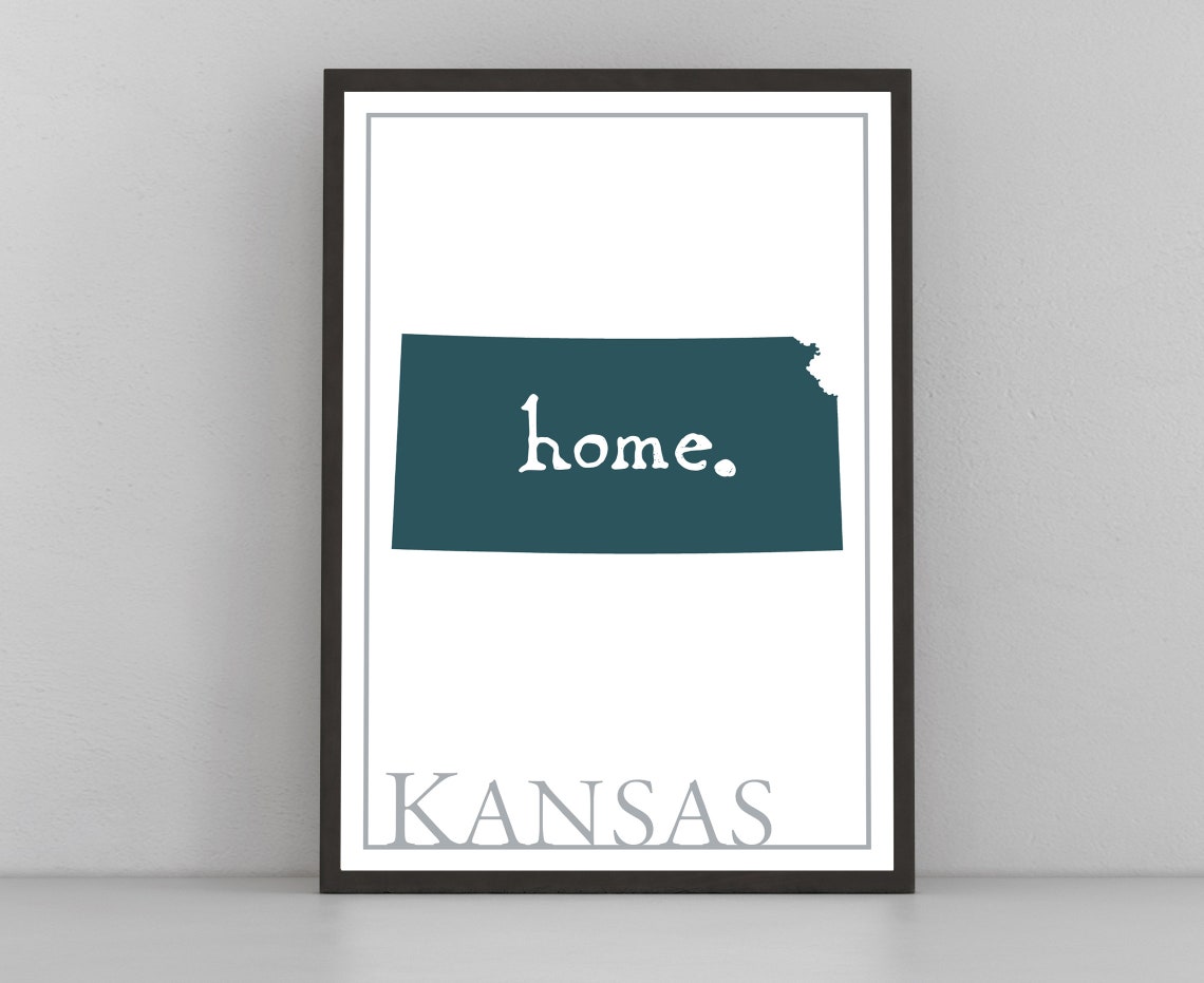 Kansas Modern Home State Silhouette Teal Map Wall Art Print Poster