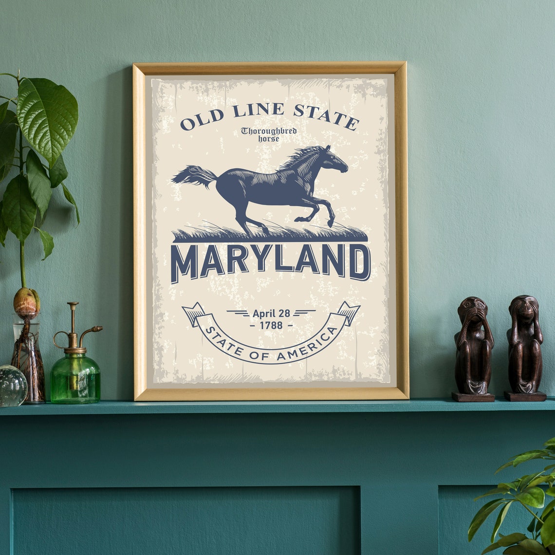 Maryland Old Line State Thoroughbred Horse Retro Emblem Poster Art - Image 3