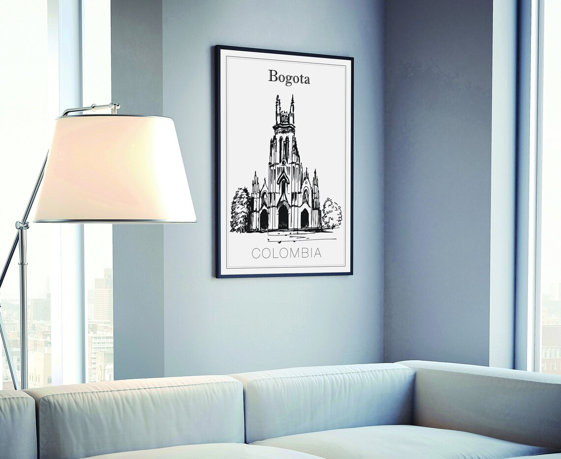 Bogota Colombia Neo Gothic Church Hand Drawn Ink Sketch Travel Poster - Image 4