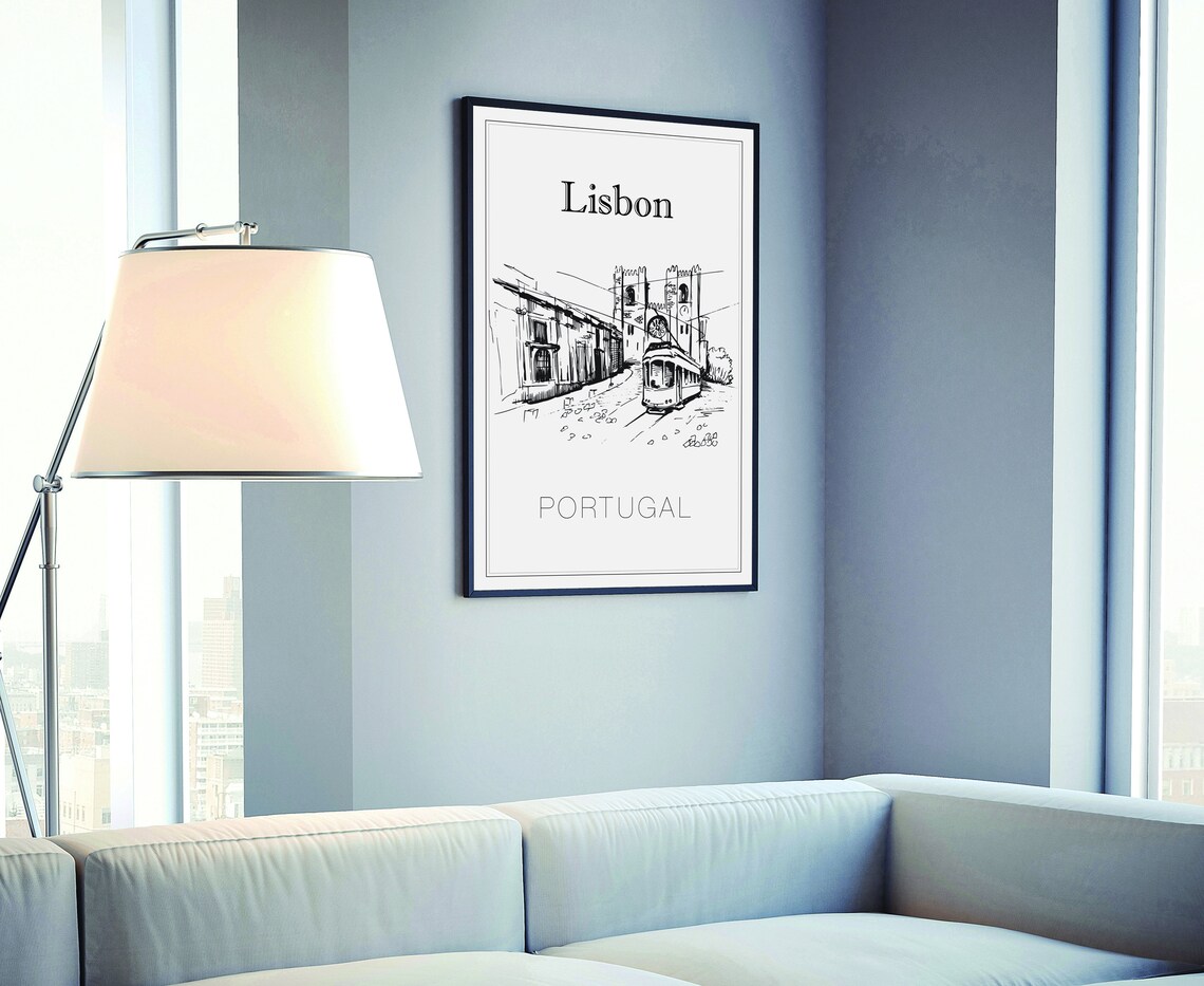 Lisbon Portugal Tram And Cathedral Hand Drawn Line Art Travel Poster - Image 4