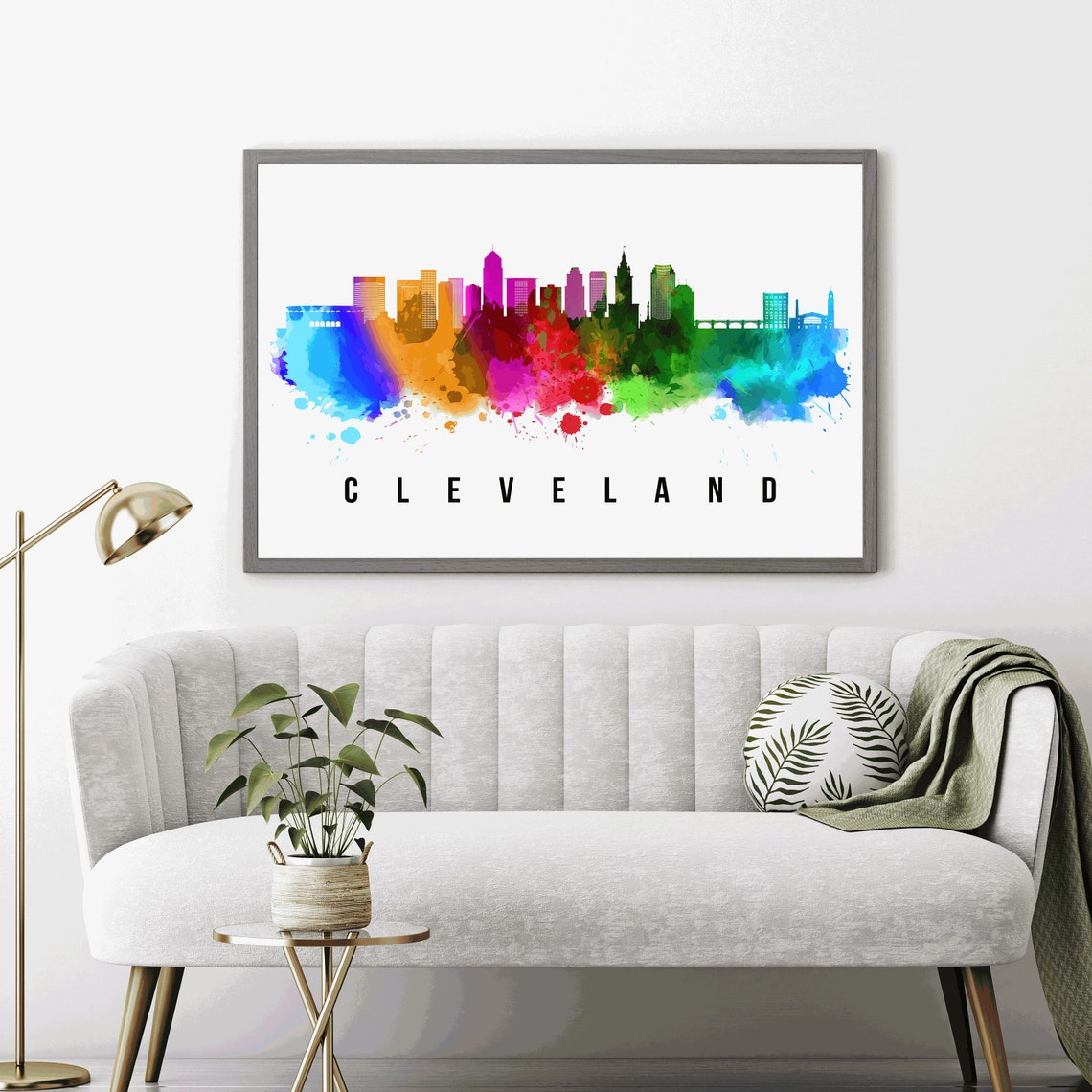 Cleveland Ohio Downtown Blue Watercolor Skyline Art Travel Poster - Image 4