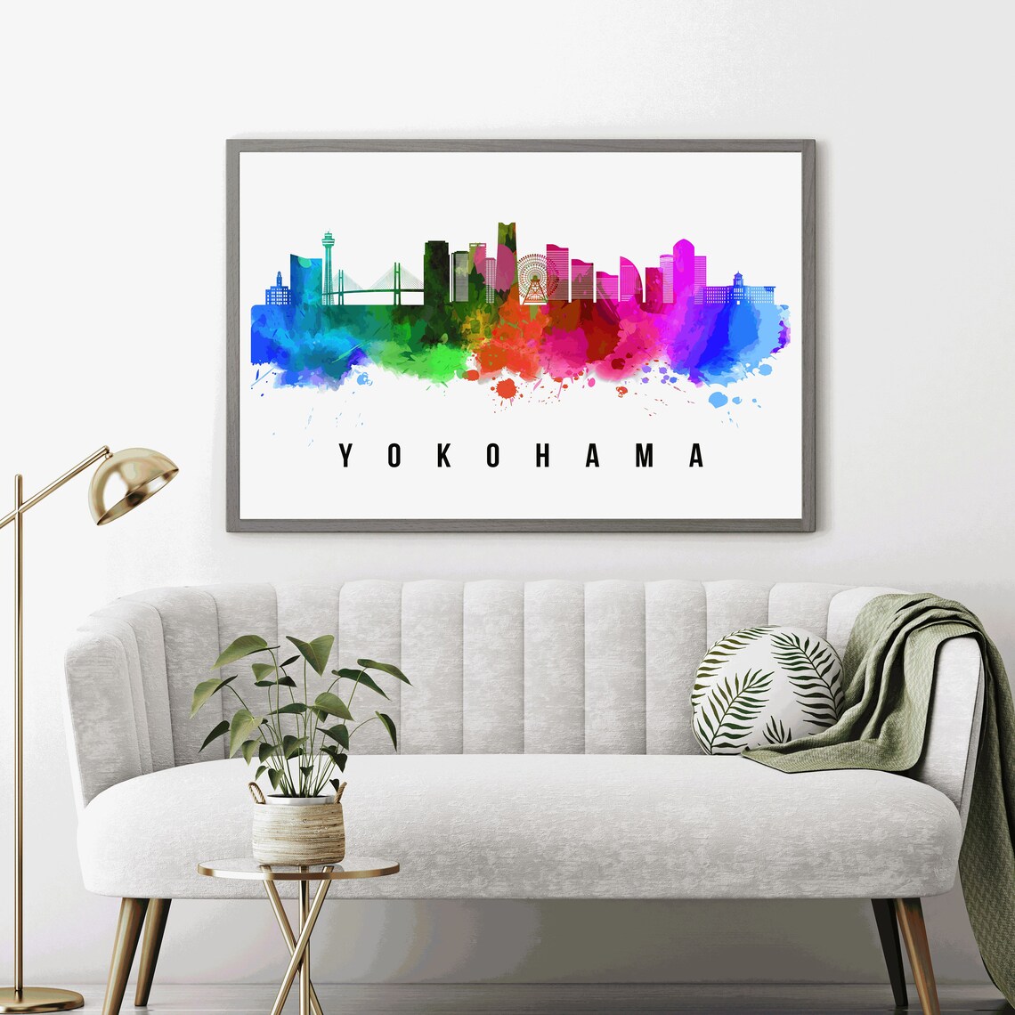 Yokohama Japan Rainbow Watercolor Skyline Ferris Wheel Travel Poster - Image 4