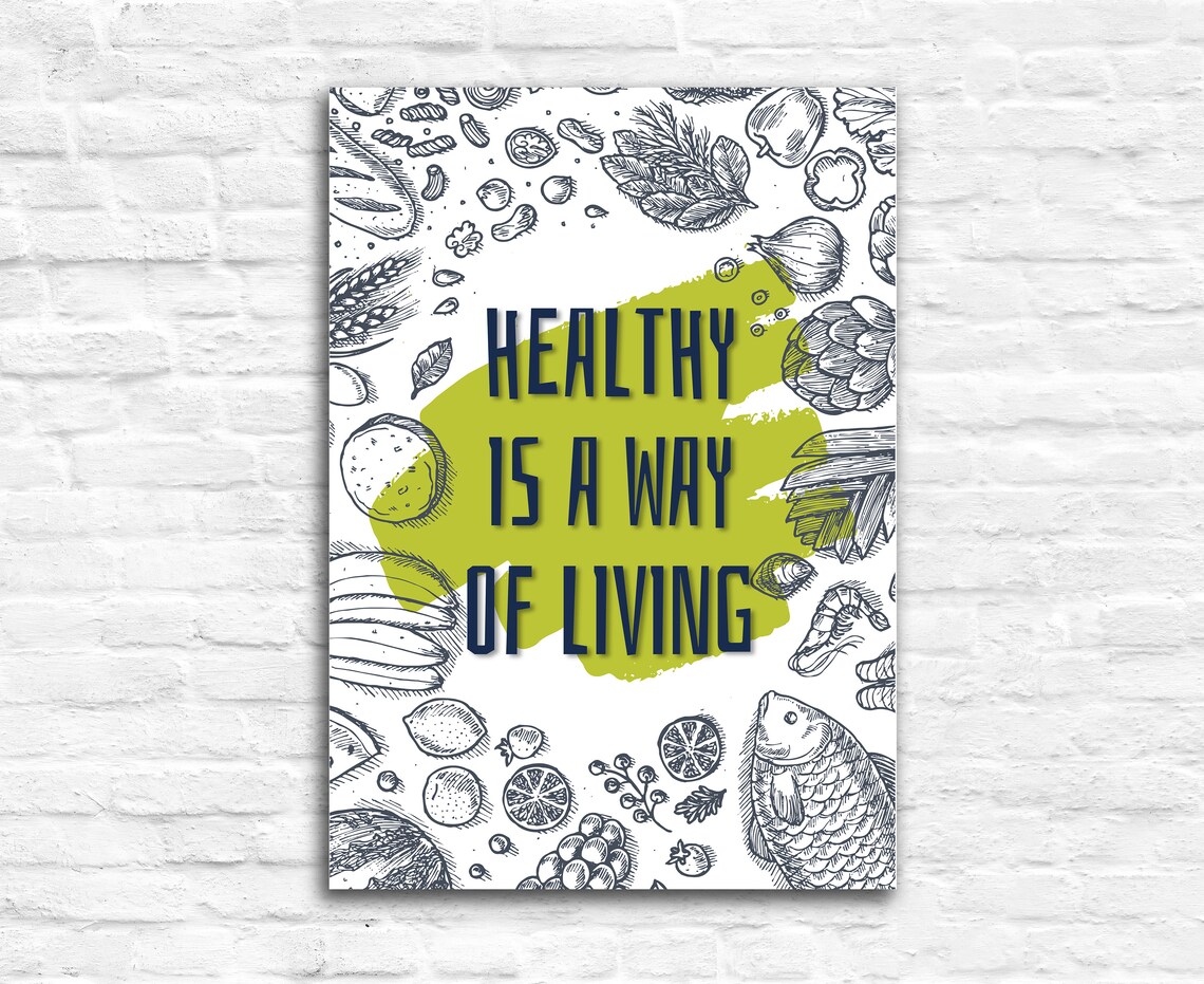 Healthy Is A Way Of Living Green Fitness Quote Poster Home Gym Art - Image 3