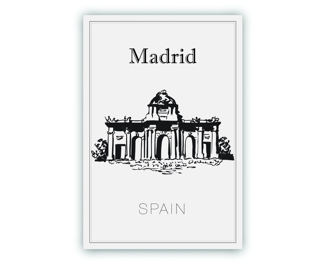 Madrid Spain Puerta de Alcalá Arch Hand Drawn Line Art Travel Poster - Image 2