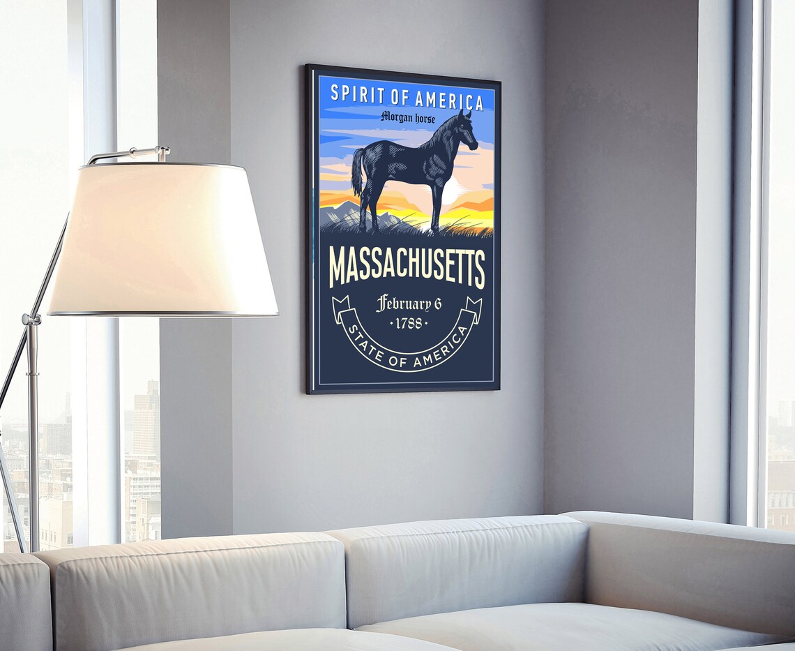 Massachusetts Morgan Horse Sunset Spirit of America Wall Art Poster - Image 4