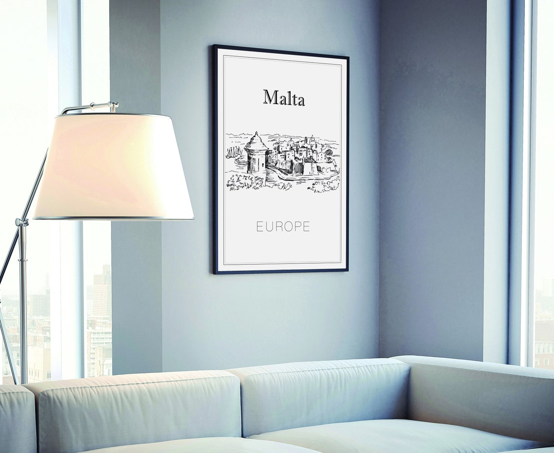 Malta Europe Old Town Stone Watchtower Fortress Sketch Travel Poster - Image 4
