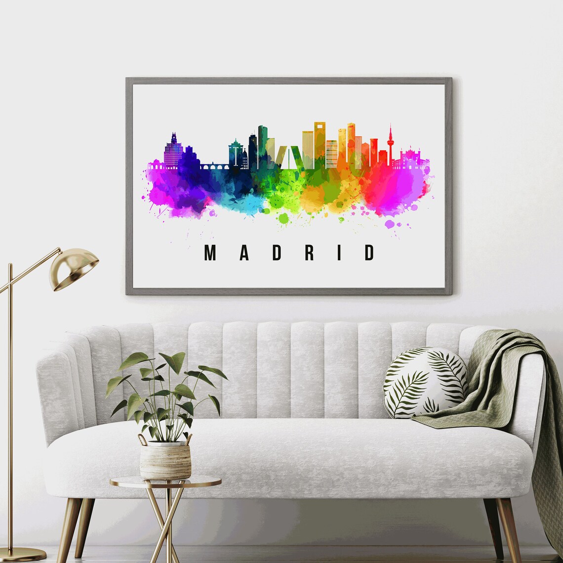 Madrid Spain Rainbow Watercolor City Skyline Silhouette Art Poster - Image 4