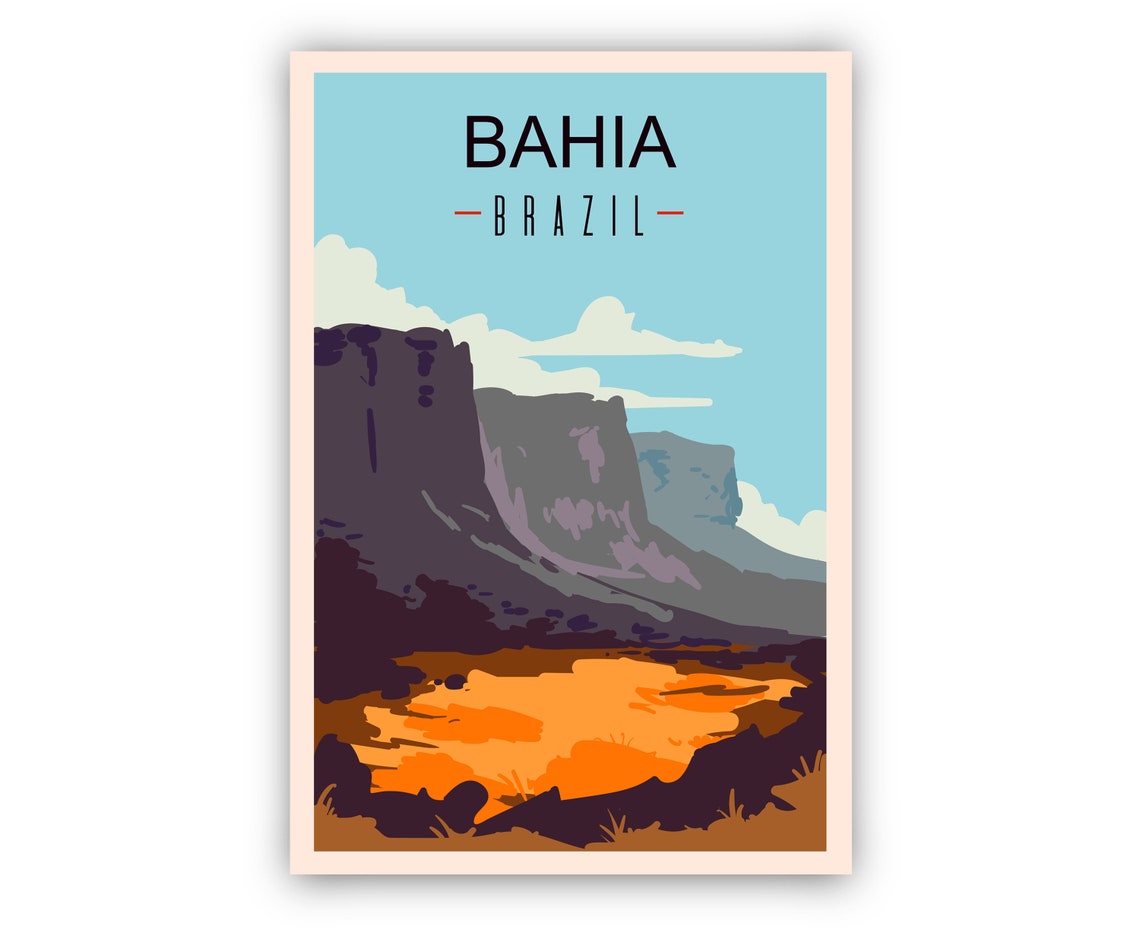 Bahia Brazil Table Mountain Cliffs Orange Valley Minimal Travel Poster - Image 2
