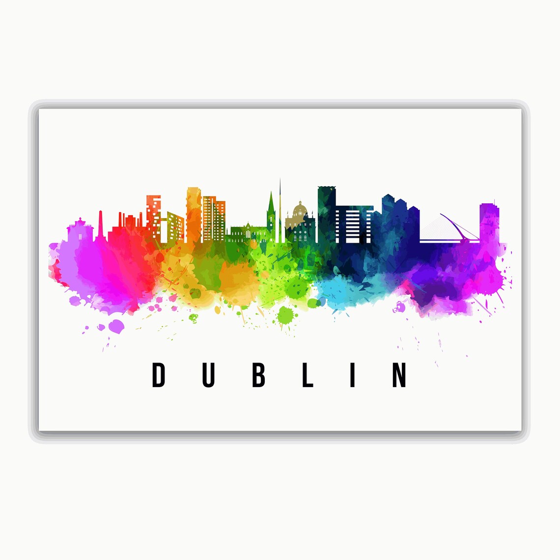 Dublin Ireland Rainbow Watercolor City Skyline Silhouette Art Poster - Image 2