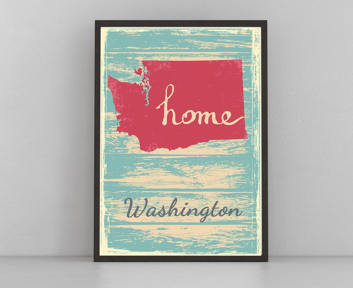 Washington Retro Home Script Vintage Distressed Wood Wall Art