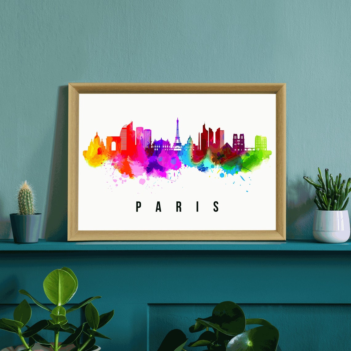 Paris France Rainbow Watercolor Eiffel Tower Skyline Silhouette Poster - Image 3