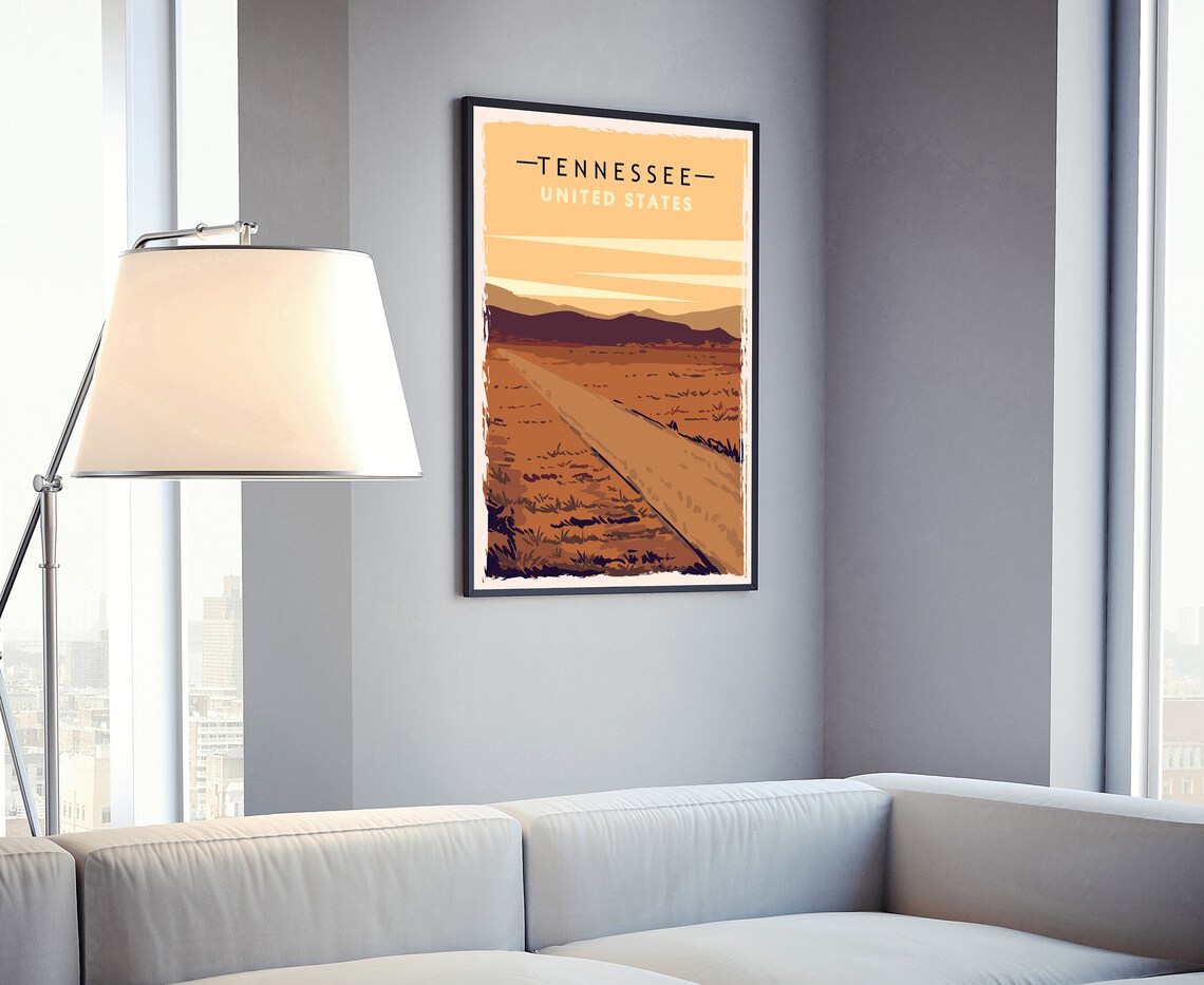 Tennessee United States Vintage Field Road Sunset Travel Poster - Image 4