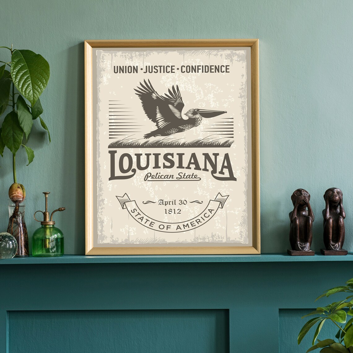 Louisiana Pelican State Retro Emblem Travel Poster Brown Pelican Print - Image 3