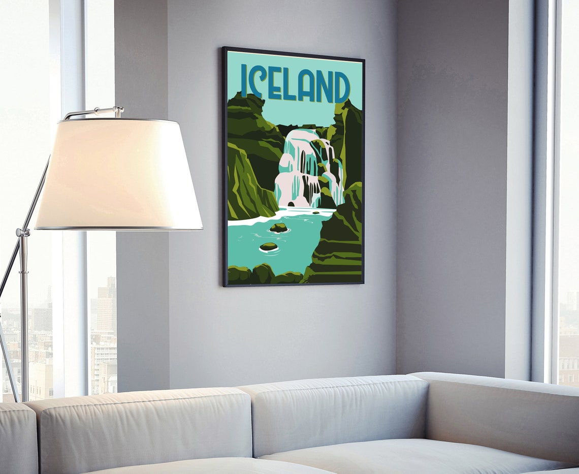 Iceland Majestic Waterfall Canyon Vintage Travel Poster Art Print - Image 4