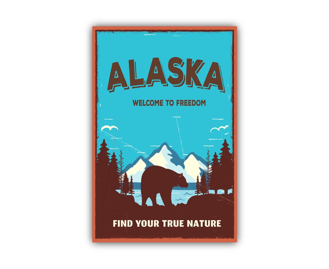 Alaska Bear Wilderness Mountains Retro Freedom Travel Poster - Image 2