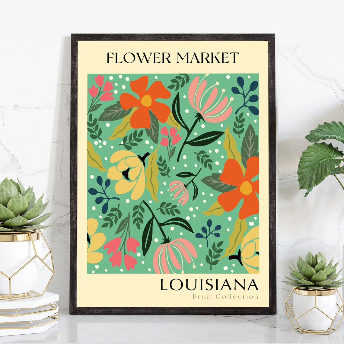 Louisiana Flower Market Retro Floral Botanical Collection Poster