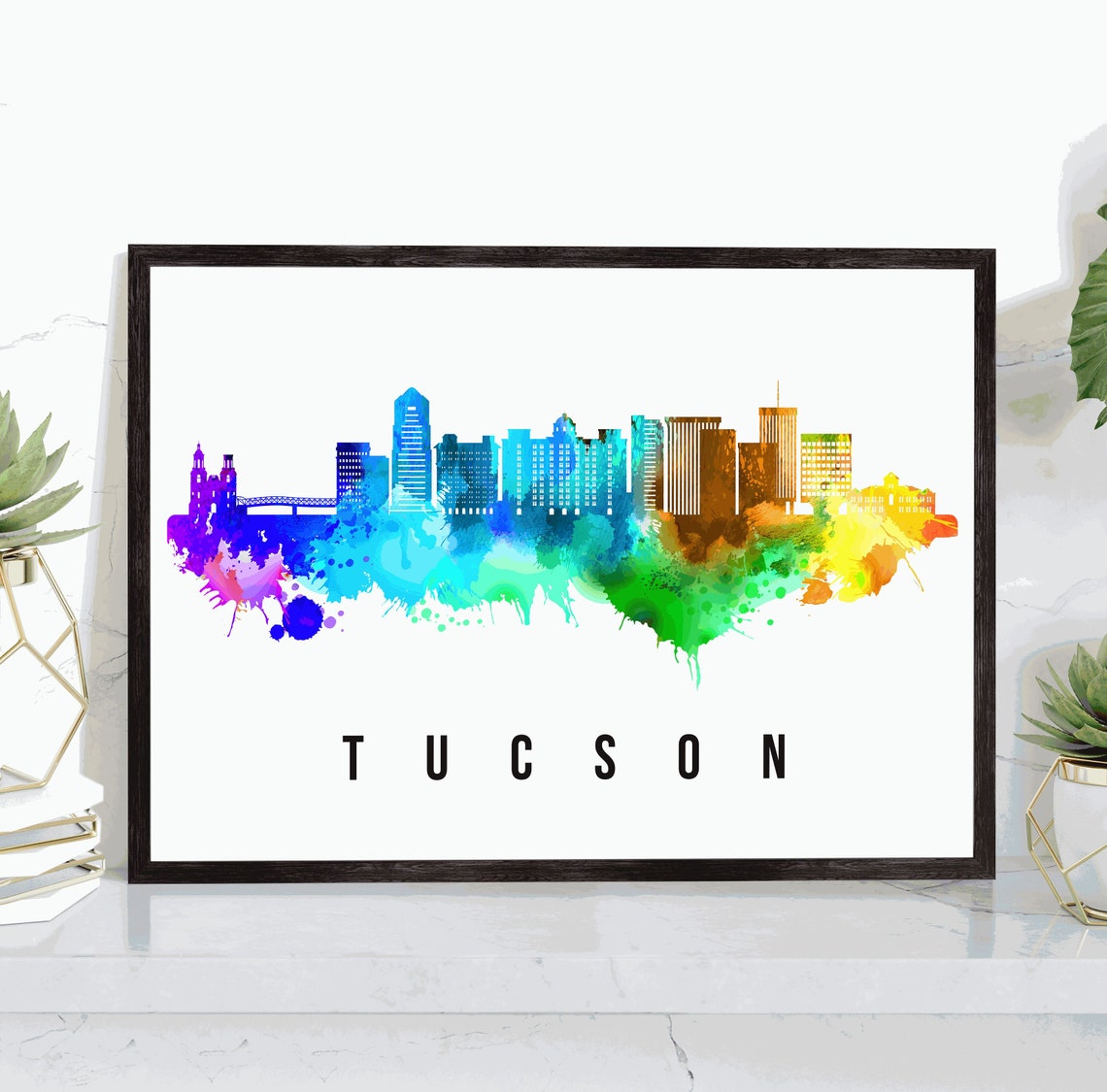 Tucson Skyline Arizona Poster Arizona Cityscape Painting Tucson Arizona Poster Cityscape And Landmark Print Home Wall Art Wall Decor