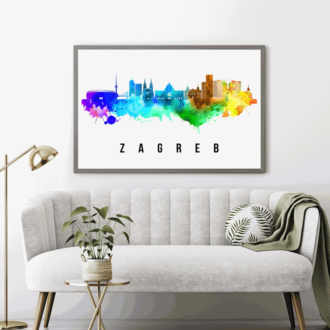 Zagreb Croatia Rainbow Watercolor Skyline Silhouette Art Poster - Image 4