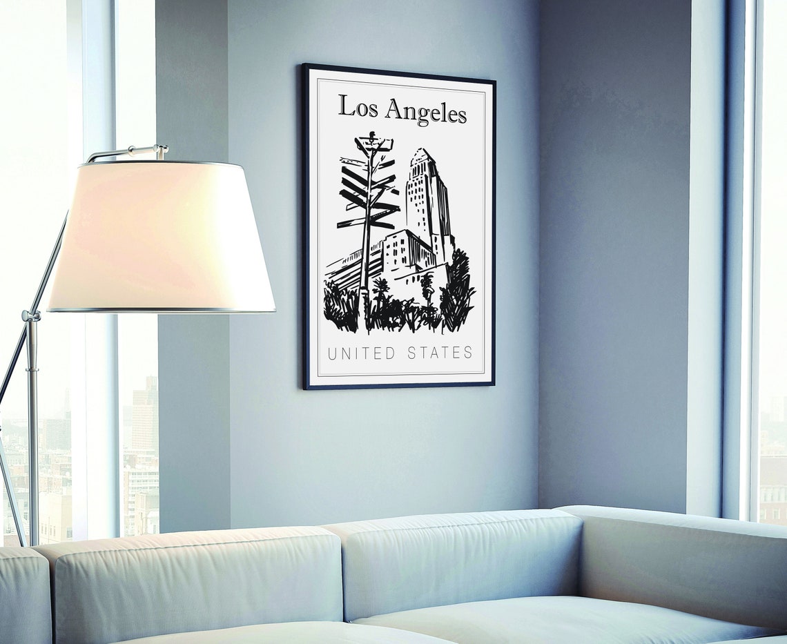 Hand Drawn Poster Los Angeles Travel Poster United States Poster Wall Art Los Angeles Cityscape And Landmark Map State Poster For Home - Image 4