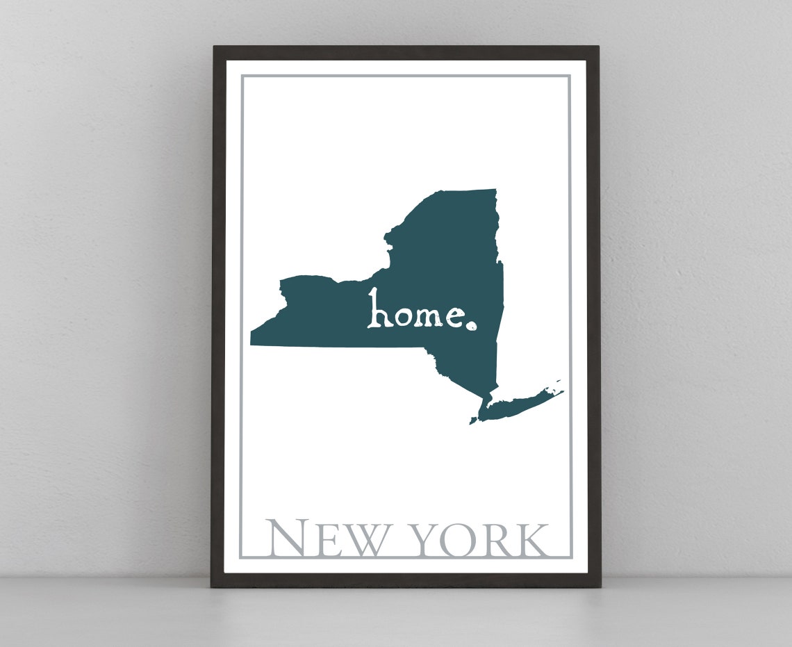 New York State Silhouette Home Minimalist Teal Wall Decor Map Poster