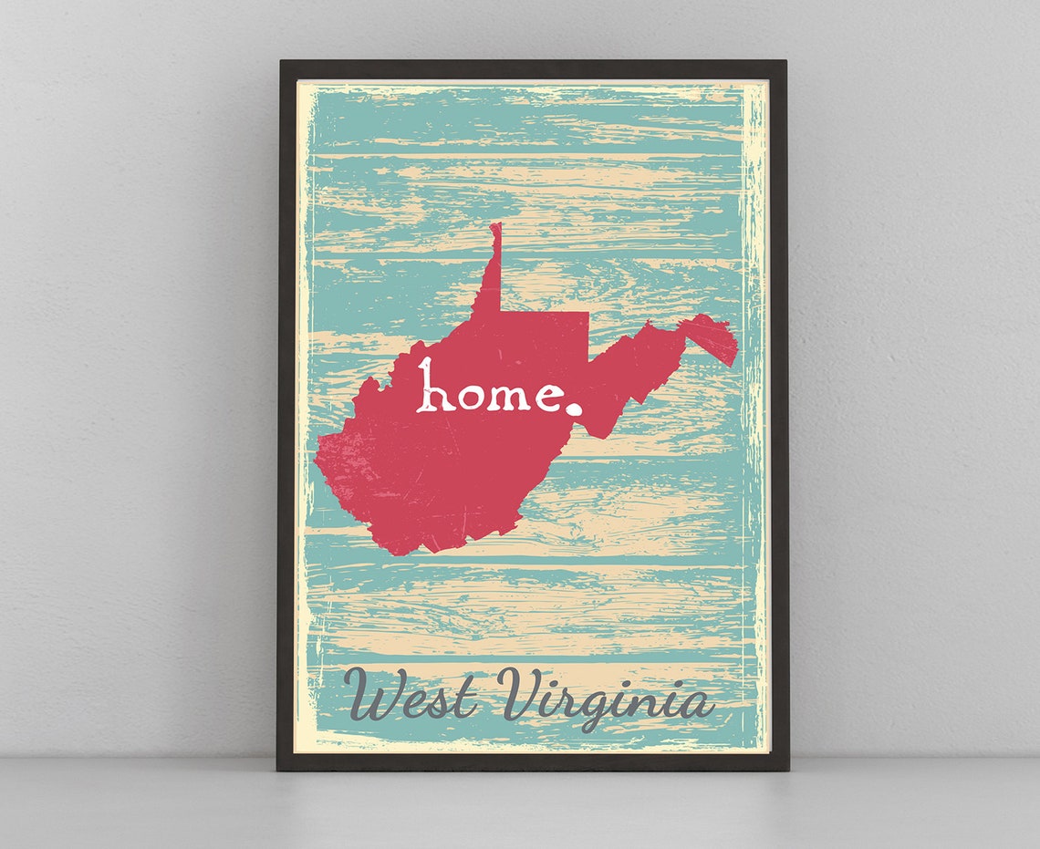 West Virginia State Map Home Rustic Teal Wood Vintage Style Wall Art