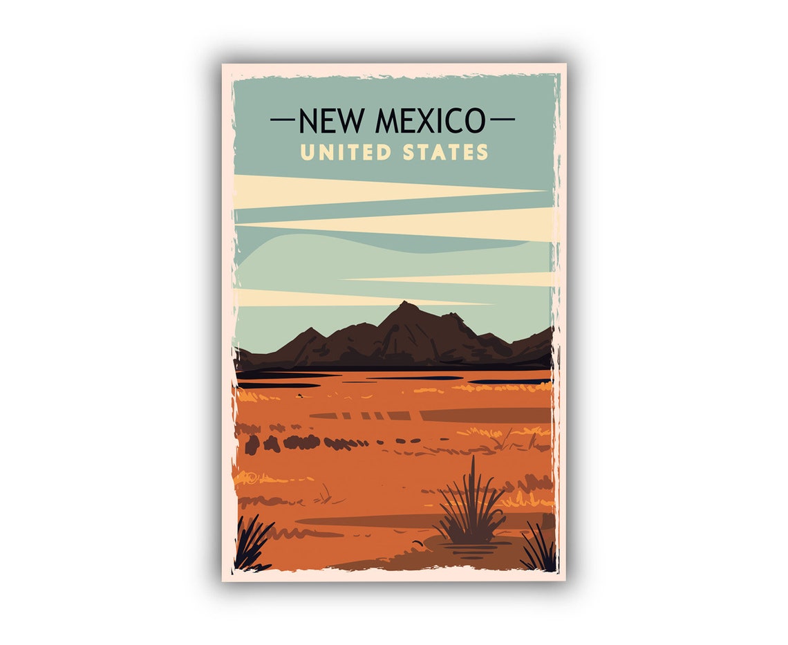 New Mexico Retro Desert Mountain Sunset Vintage Travel Poster - Image 2