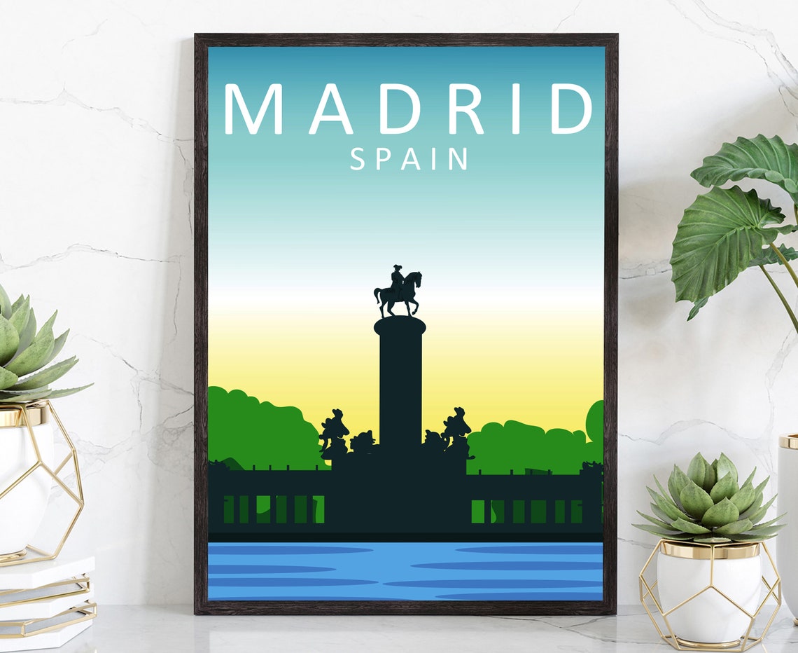 Madrid Spain Retiro Alfonso XII Monument Silhouette Sunset Poster