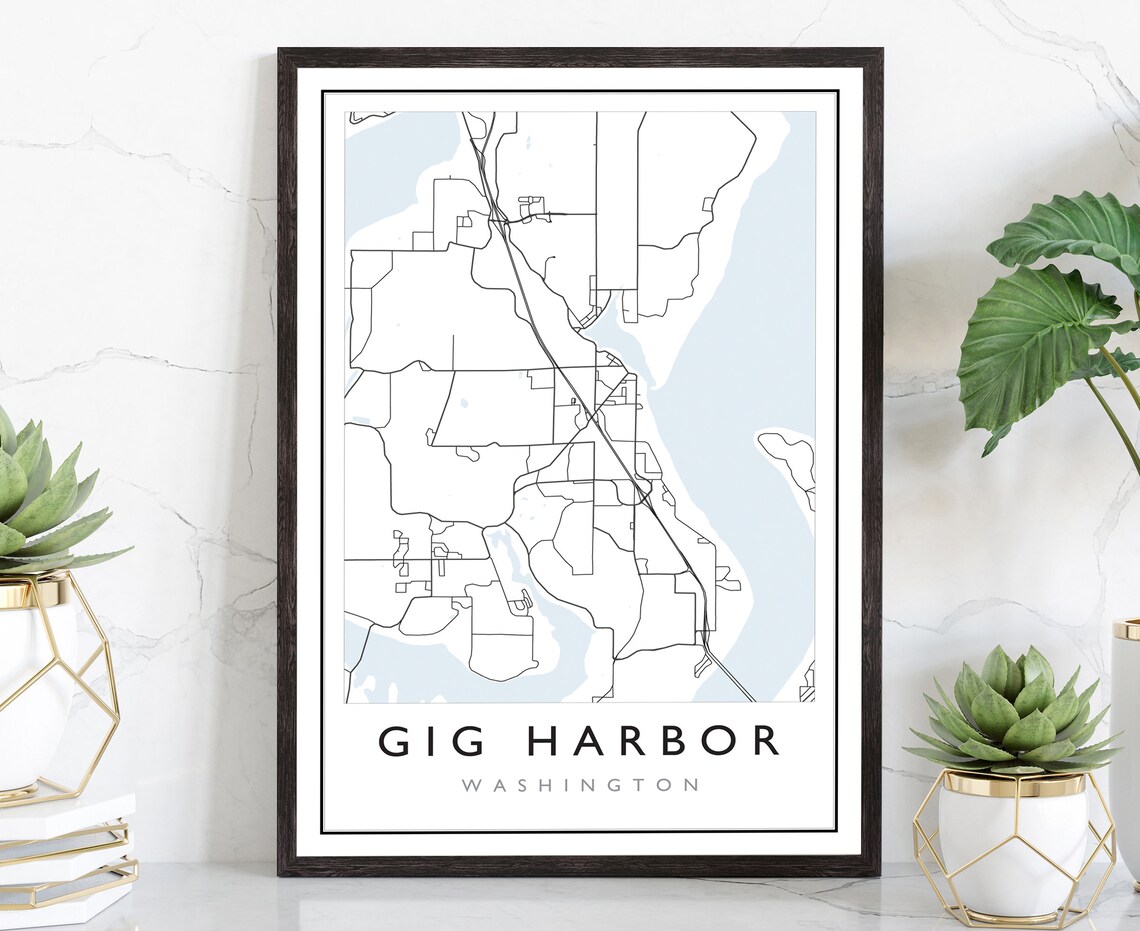 Gig Harbor Washington City Street Map Minimalist Modern Line Art Poster
