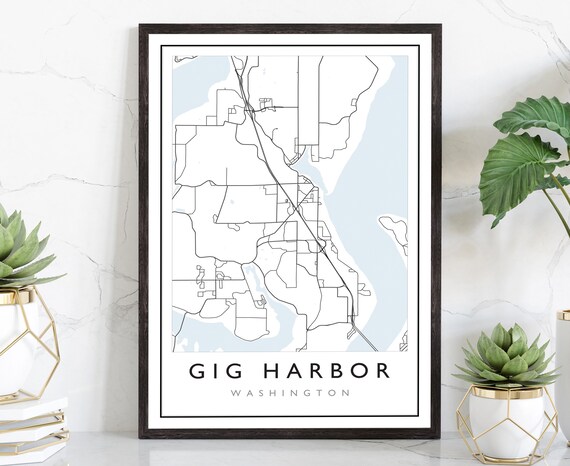 Gig Harbor Washington City Street Map Minimalist Modern Line Art Poster