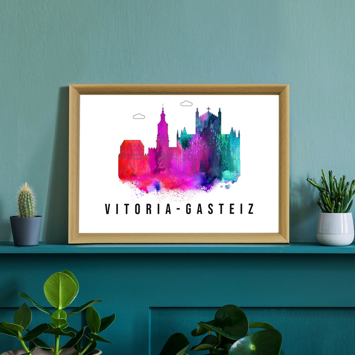 Vitoria-Gasteiz Spain Watercolor Skyline Silhouette Art Poster - Image 2