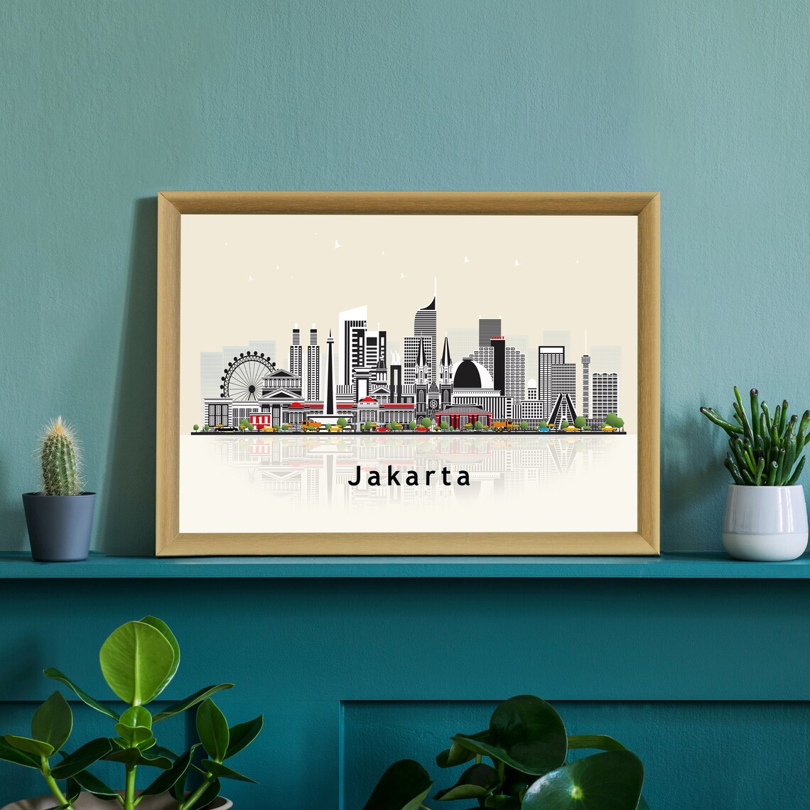 Jakarta Indonesia City Skyline Ferris Wheel Modern Travel Poster - Image 3