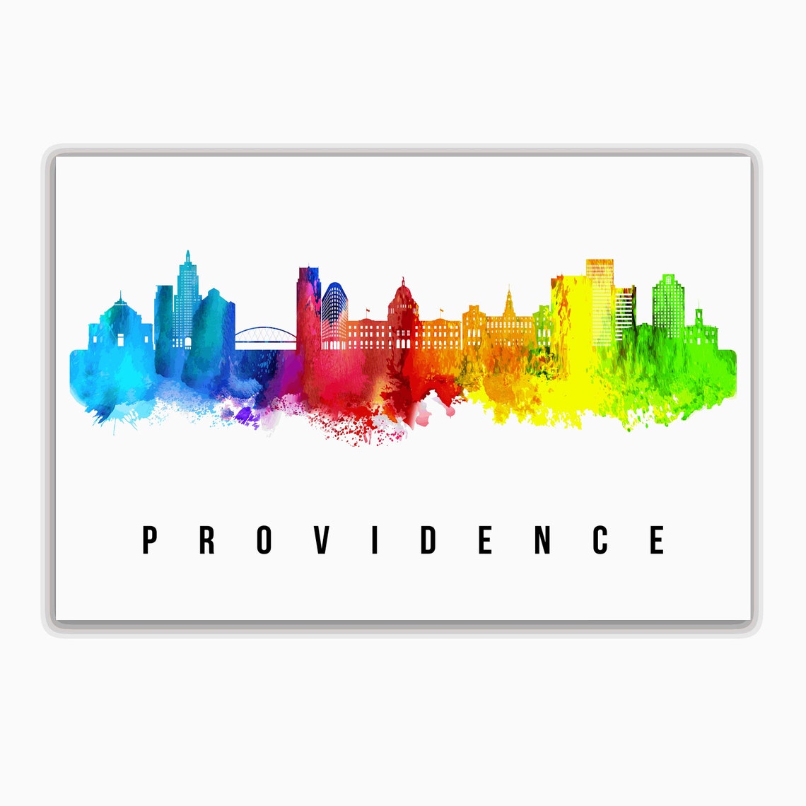 Providence Rhode Island Rainbow Watercolor Skyline Travel Poster Print - Image 2